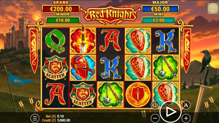 Red Knight slot game interface featuring medieval warrior theme